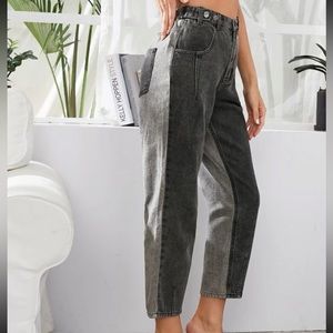 High Waisted Patch Pocket Two Toned Splice Jeans